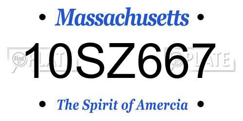10SZ667 Massachusetts License Plate