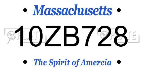 10ZB728 Massachusetts License Plate