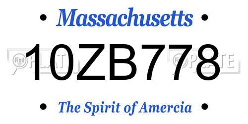 10ZB778 Massachusetts License Plate