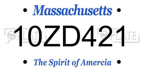 10ZD421 Massachusetts License Plate