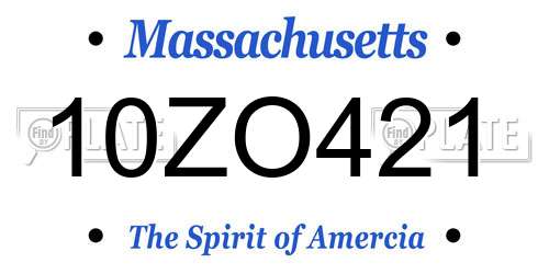 10ZO421 Massachusetts License Plate