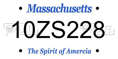 10ZS228 Massachusetts License Plate