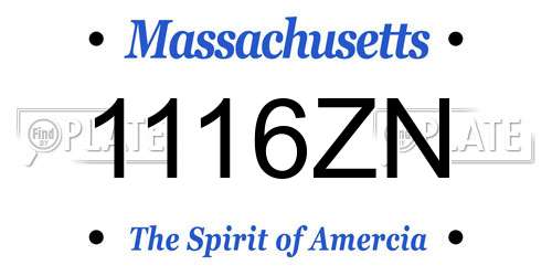 1116ZN Massachusetts License Plate
