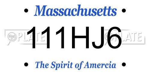 111HJ6 Massachusetts License Plate
