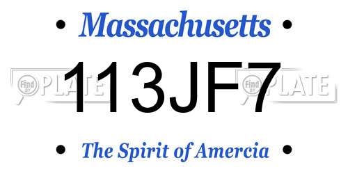 113JF7 Massachusetts License Plate