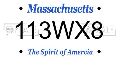 113WX8 Massachusetts License Plate