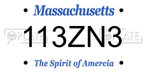 113ZN3 Massachusetts License Plate