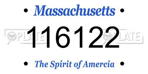 116122 Massachusetts License Plate