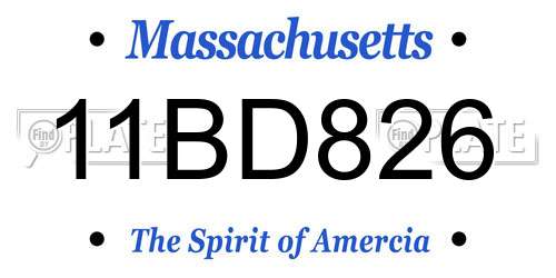 11BD826 Massachusetts License Plate
