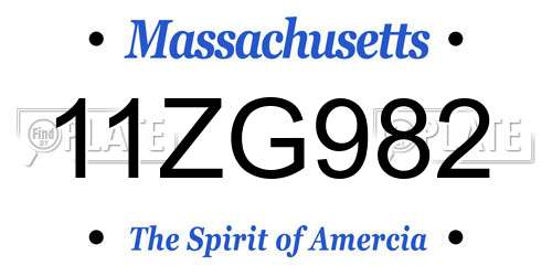 11ZG982 Massachusetts License Plate