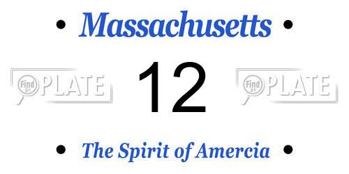 12 Massachusetts License Plate