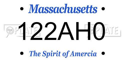 122AH0 Massachusetts License Plate