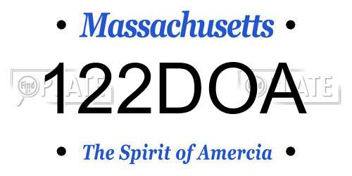 122DOA Massachusetts License Plate