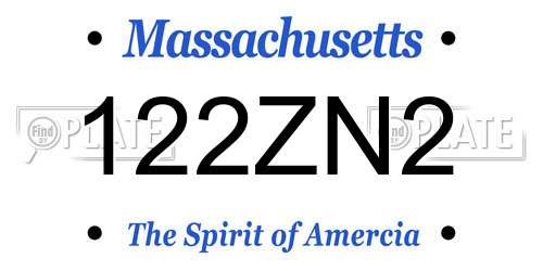 122ZN2 Massachusetts License Plate