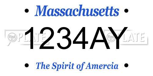 1234AY Massachusetts License Plate