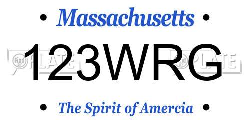 123WRG Massachusetts License Plate