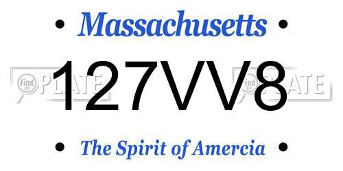 127VV8 Massachusetts License Plate
