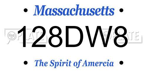 128DW8 Massachusetts License Plate