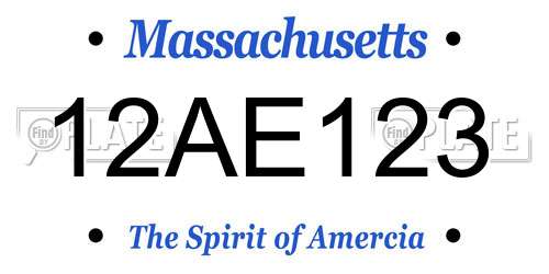 12AE123 Massachusetts License Plate