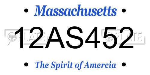 12AS452 Massachusetts License Plate