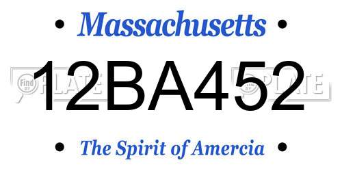 12BA452 Massachusetts License Plate