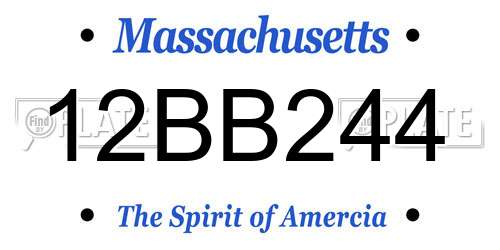 12BB244 Massachusetts License Plate
