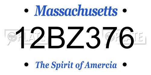 12BZ376 Massachusetts License Plate