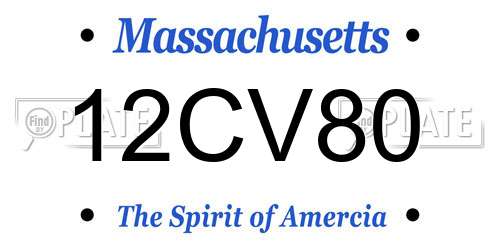 12CV80 Massachusetts License Plate