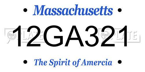 12GA321 Massachusetts License Plate