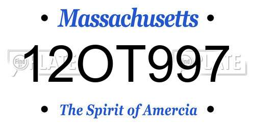 12OT997 Massachusetts License Plate
