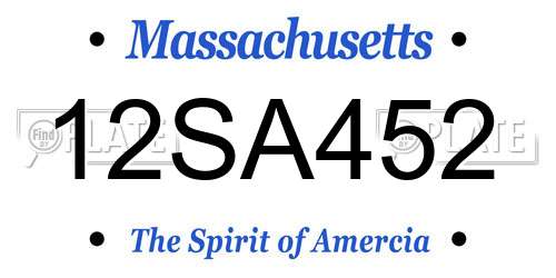 12SA452 Massachusetts License Plate
