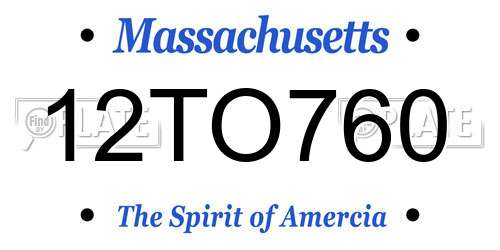12TO760 Massachusetts License Plate