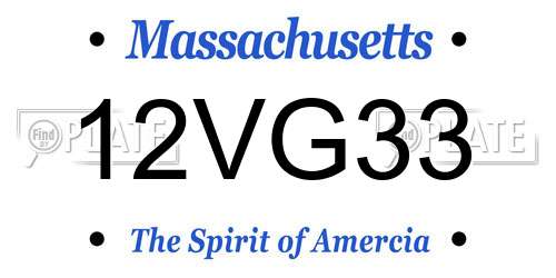 12VG33 Massachusetts License Plate