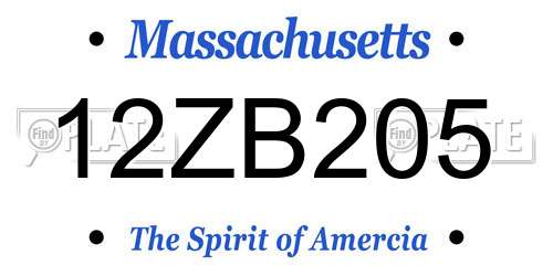 12ZB205 Massachusetts License Plate