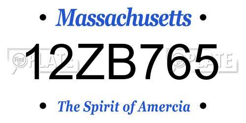 12ZB765 Massachusetts License Plate