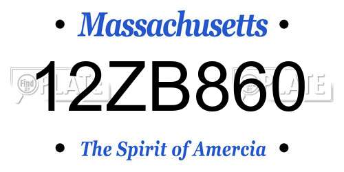 12ZB860 Massachusetts License Plate