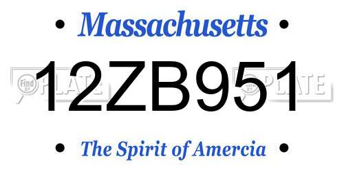 12ZB951 Massachusetts License Plate
