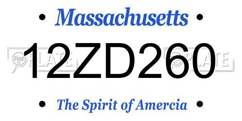 12ZD260 Massachusetts License Plate