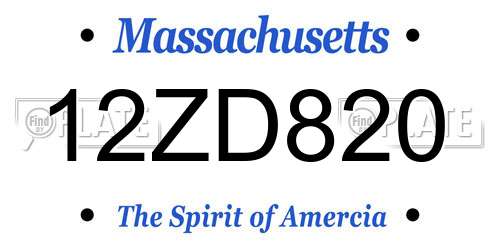 12ZD820 Massachusetts License Plate