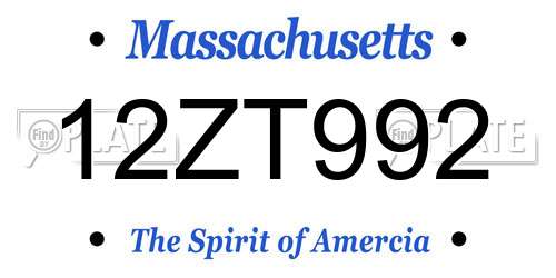 12ZT992 Massachusetts License Plate
