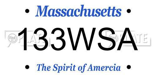 133WSA Massachusetts License Plate