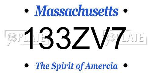 133ZV7 Massachusetts License Plate