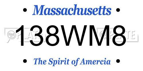 138WM8 Massachusetts License Plate