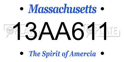 13AA611 Massachusetts License Plate