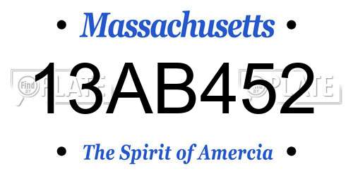 13AB452 Massachusetts License Plate
