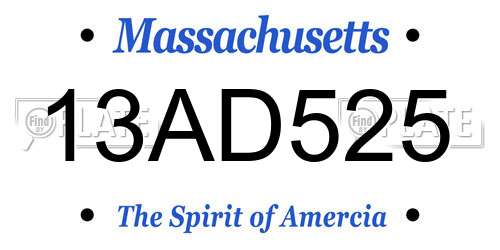 13AD525 Massachusetts License Plate