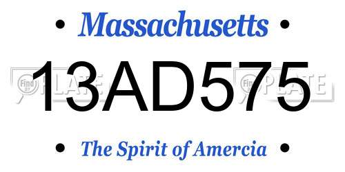 13AD575 Massachusetts License Plate