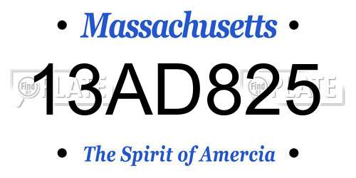 13AD825 Massachusetts License Plate