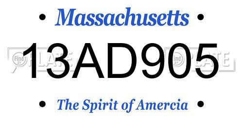 13AD905 Massachusetts License Plate
