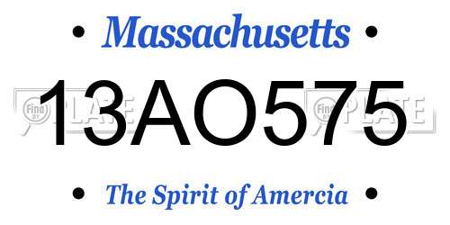 13AO575 Massachusetts License Plate